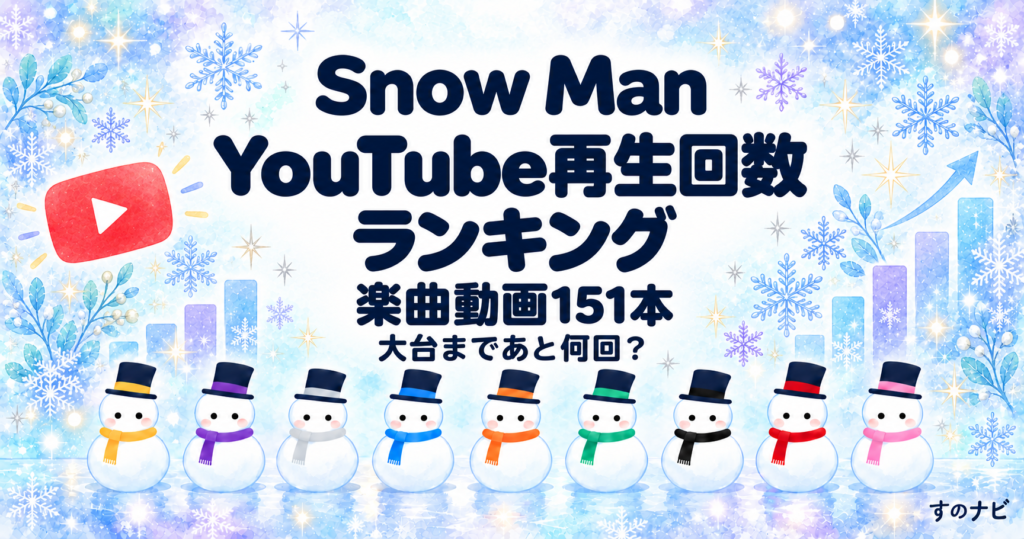 Snow Man YouTube再生回数ランキング｜楽曲動画151本と大台まであと何回